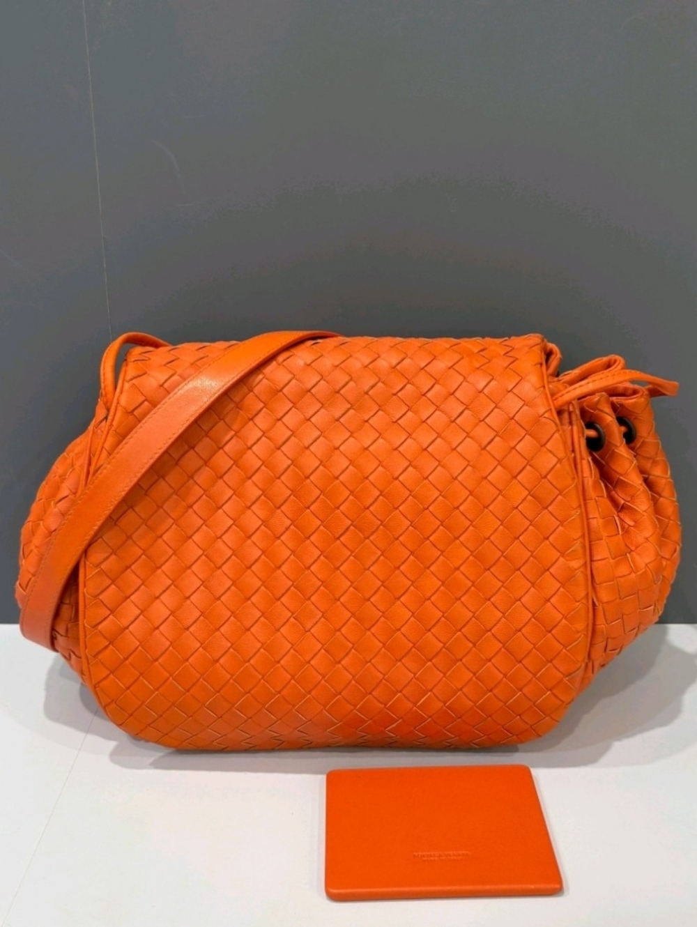 Bottega Veneta Orange Intrecciato Leather Shoulder Bag